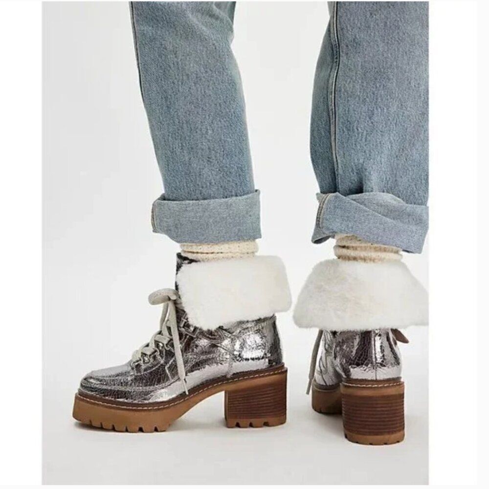 FREEāPEOPLE NIB Cozy Jasper Hiker Ankle Boots / Pale Pewter Leather - size 7.5